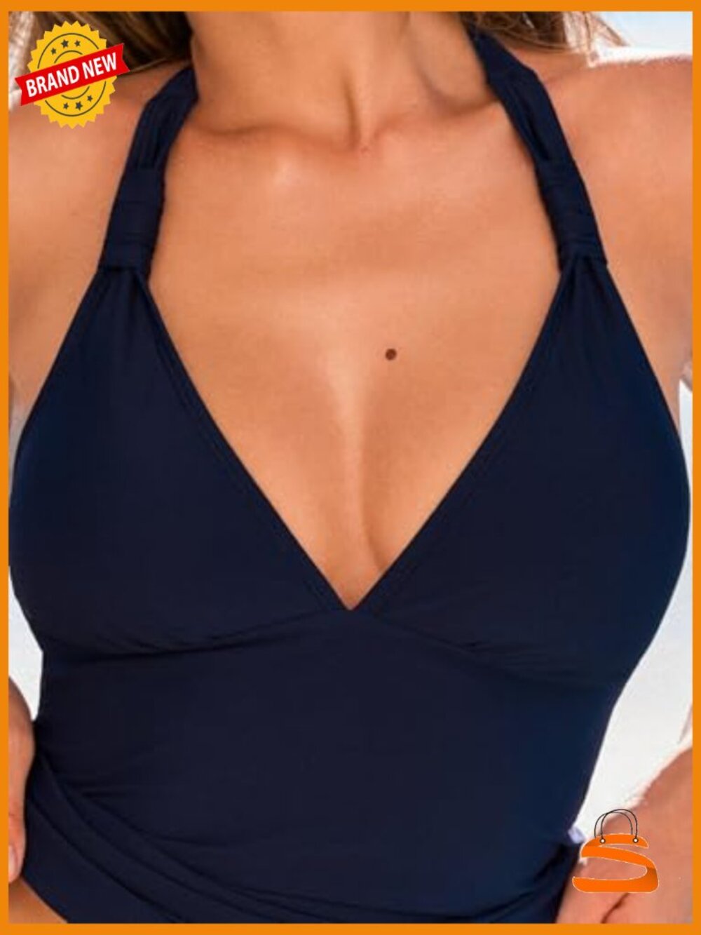 Women's Tankini Set High Waisted Halter V Neck Bathing Suit Adjustable Straps - Picture 4 of 6